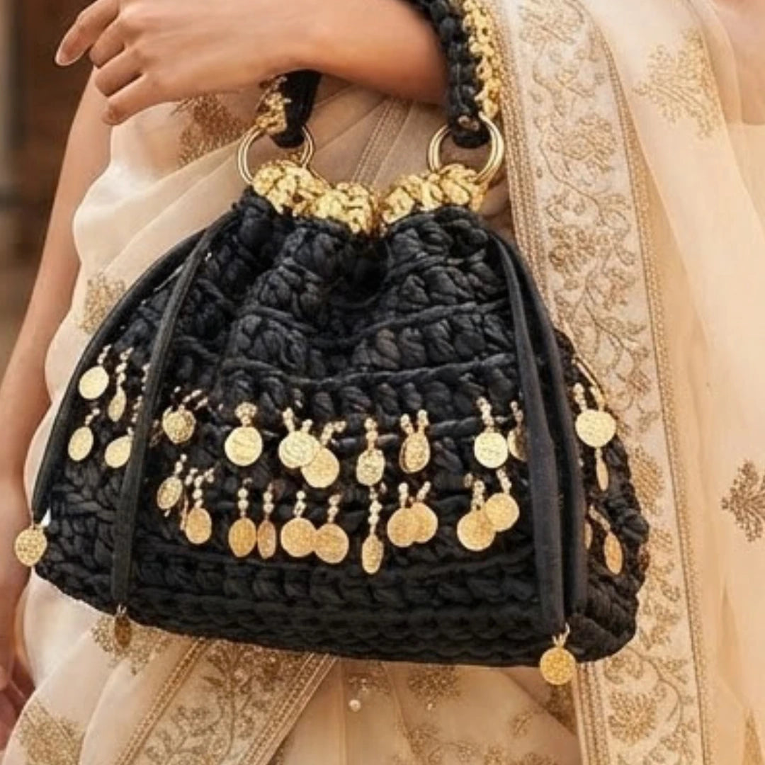 Shiroli Handmade Metallic Black - Ginni Potli Bag Image 7