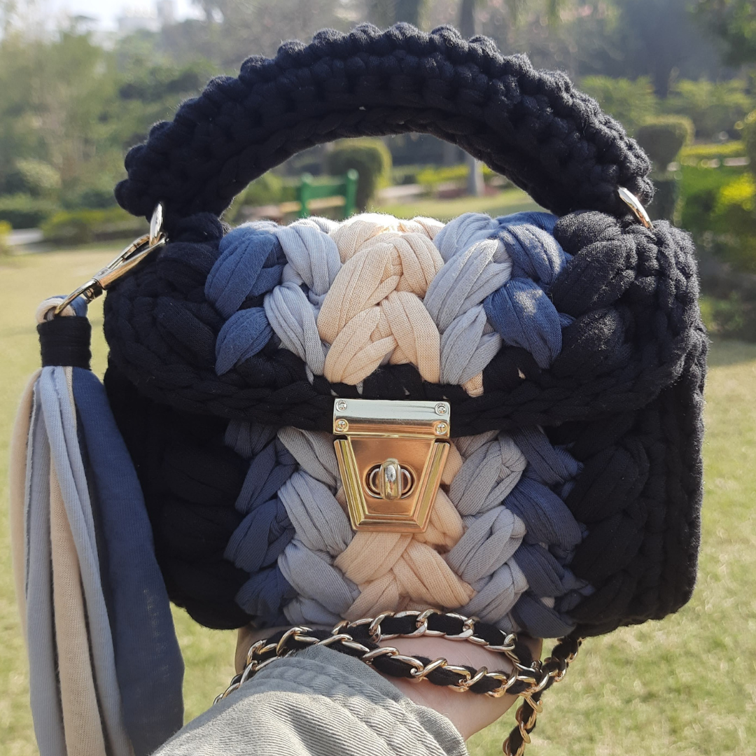 Shiroli Handmade Designer Neutral-Tones Crochet Bag - Image 3