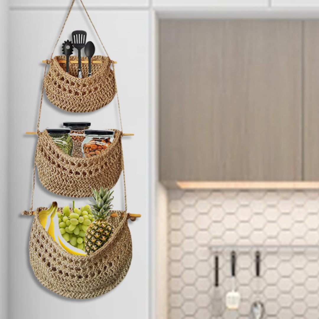 3-Tier Wall Mount Jute Hanging Basket - Shiroli - Image 2