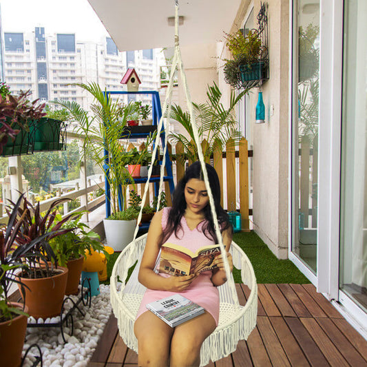 Boho Style Indoor & Outdoor Cotton Rope Hanging Swing - Shiroli - Image 2