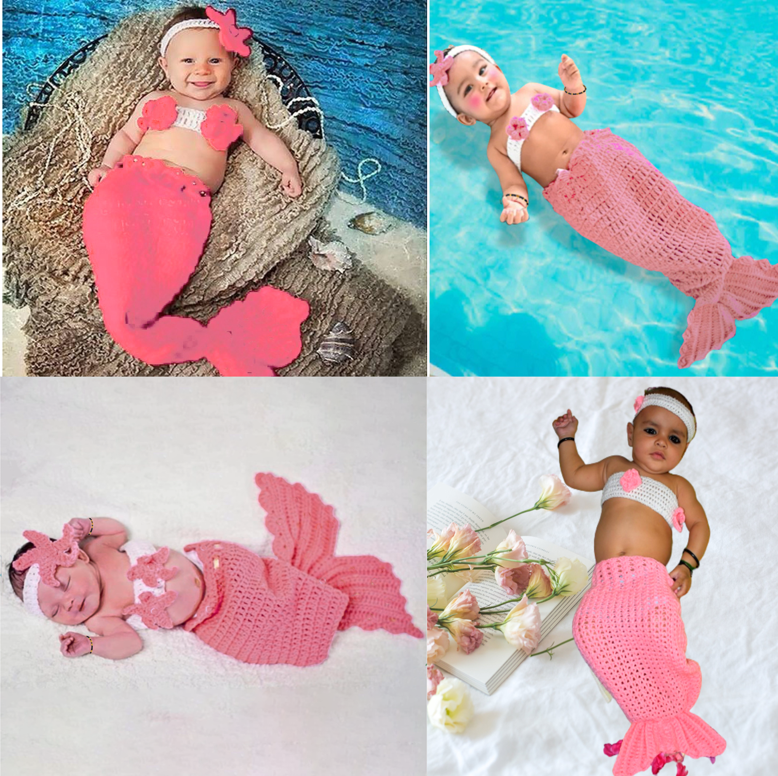Handmade Baby Girl Mermaid Costume Set of 3 Mermaid Tail Bralette Headband