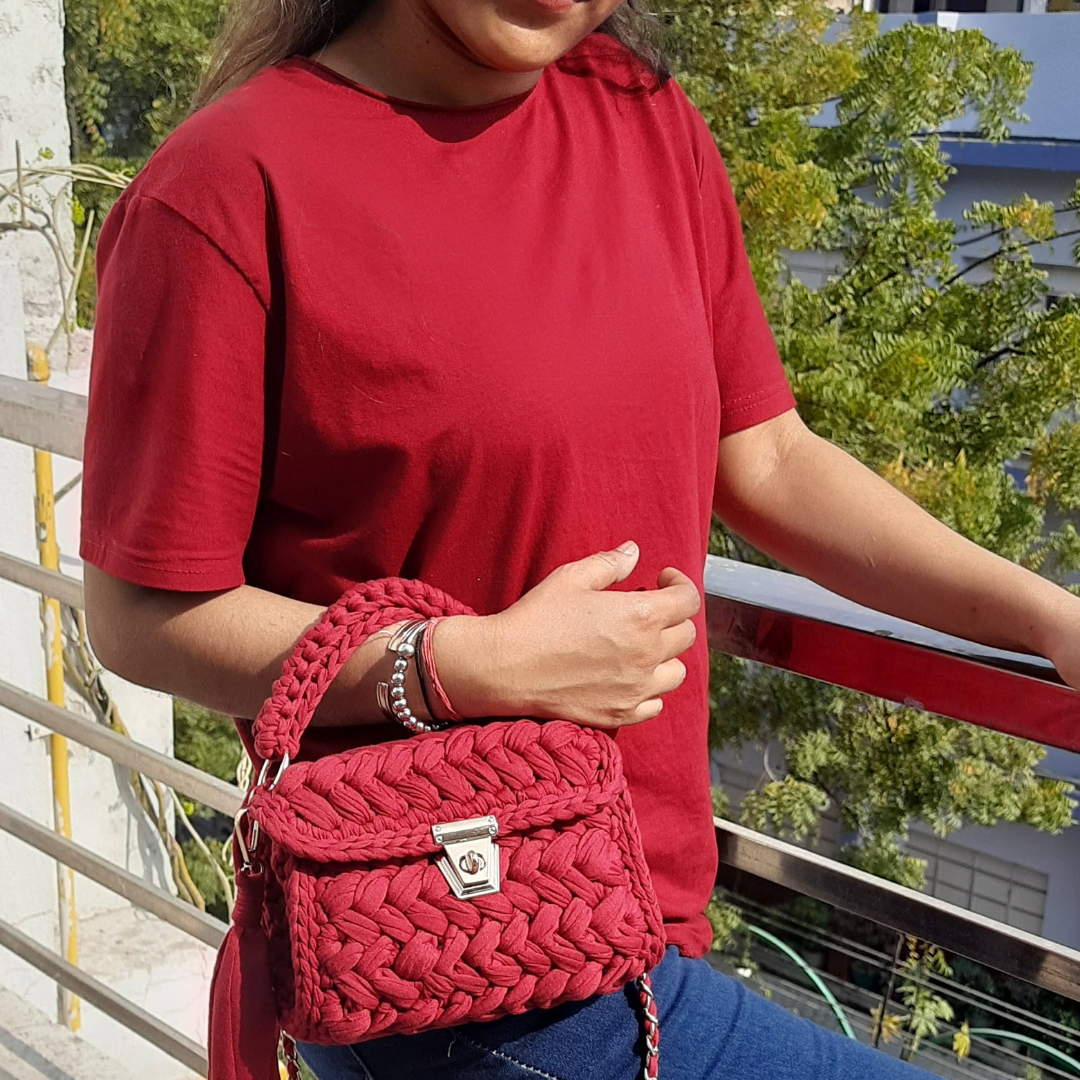 Shiroli Handmade Designer Burgundy Love Bag - Image 7