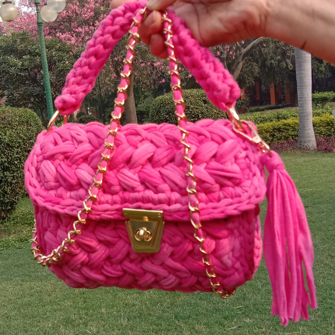 Shiroli Handmade Designer Hot Pink Bag-Image4
