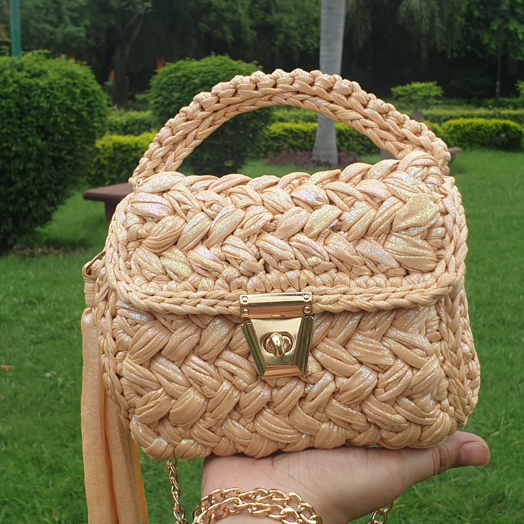 Shiroli Handmade Designer Metallic Beige Bag - Image3