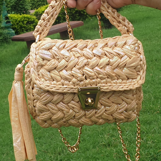 Shiroli Handmade Designer Metallic Beige Bag - Image 5