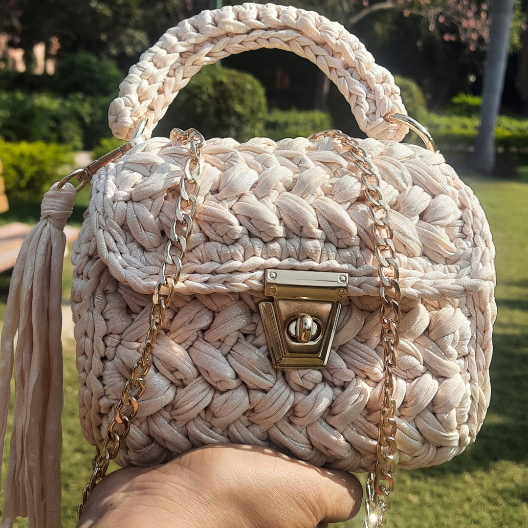Shiroli Handmade Designer Metallic Ivory Bag - Image 1