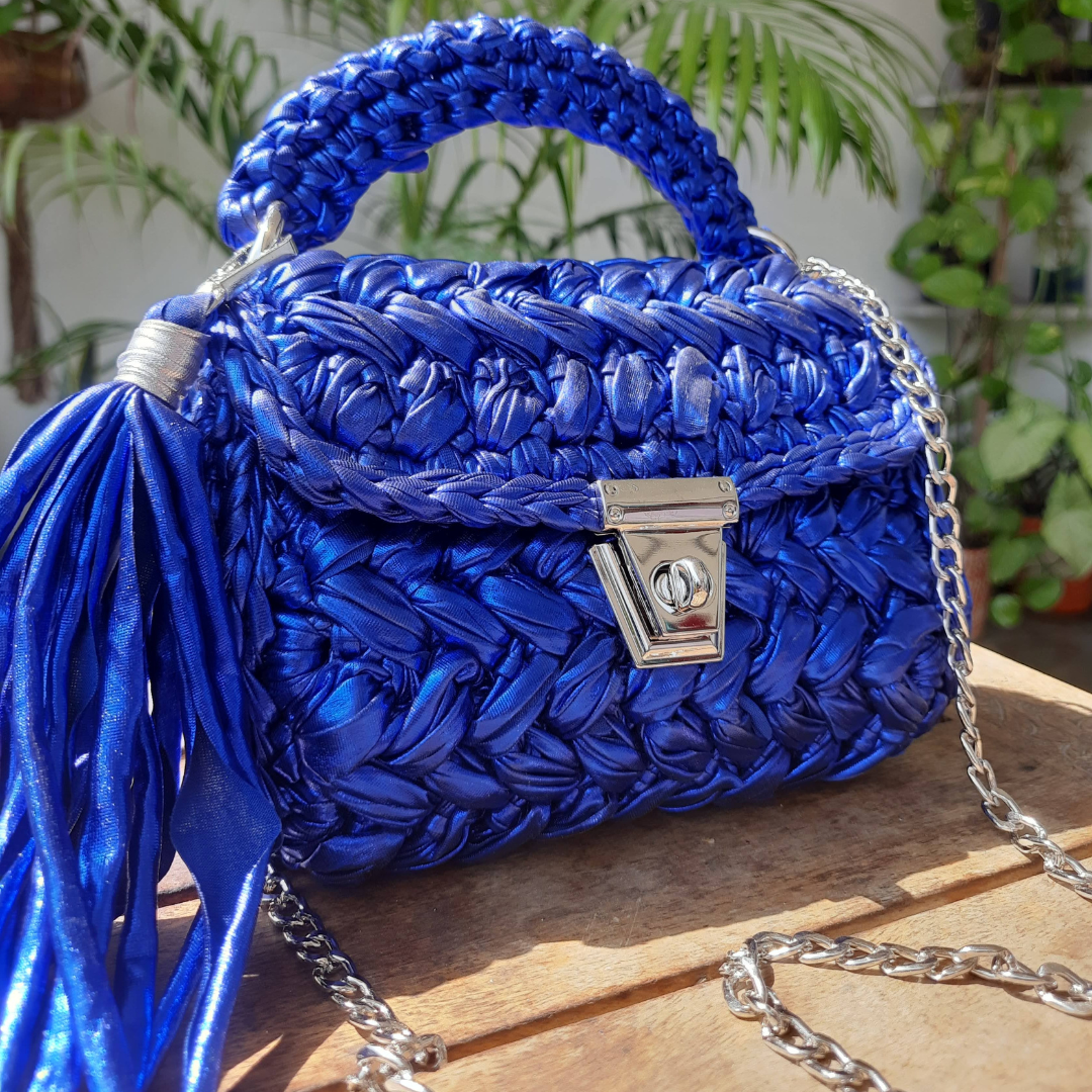 Shiroli Handmade Designer Metallic Royal Blue Crochet - Image 1