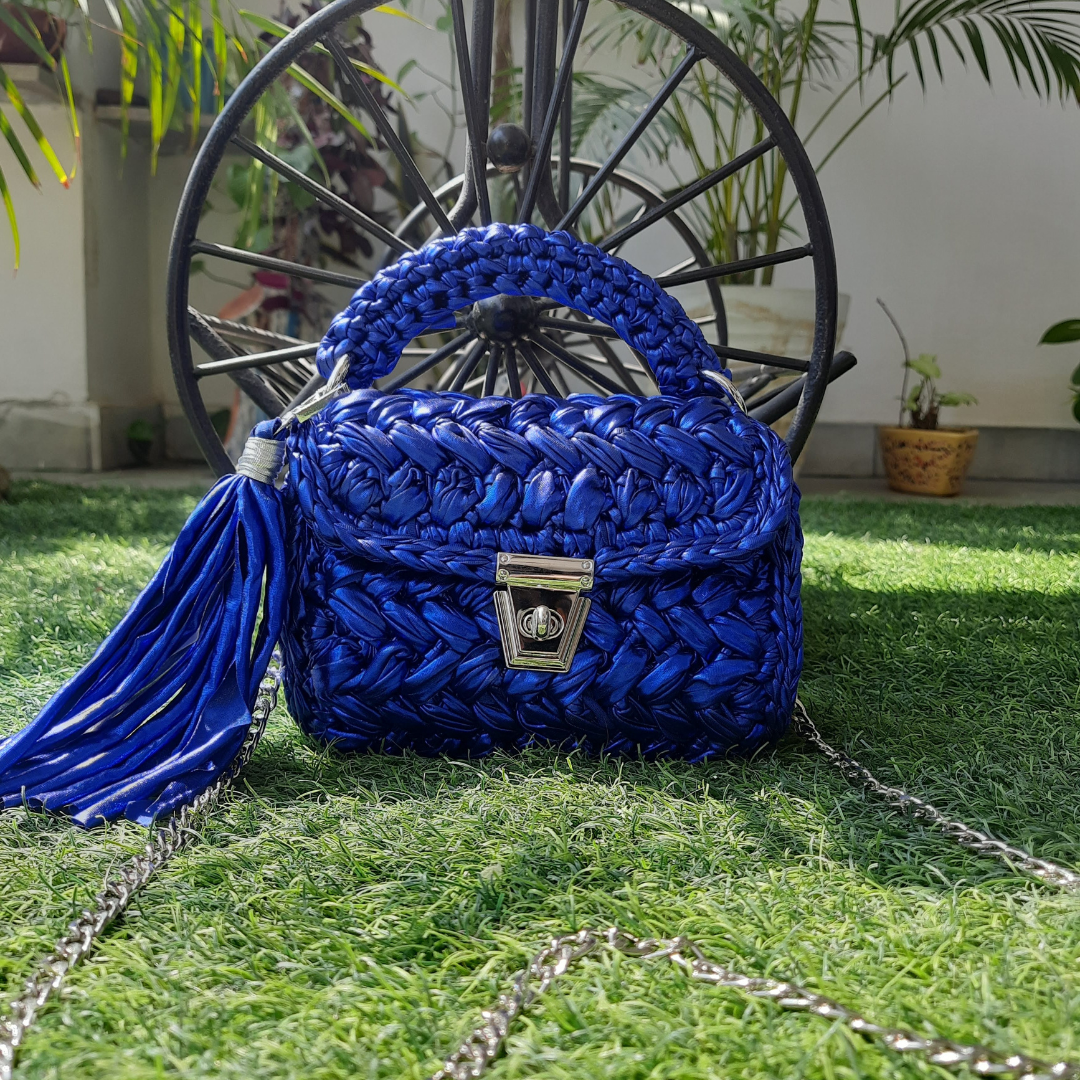 Shiroli Handmade Designer Metallic Royal Blue Crochet - Image 3