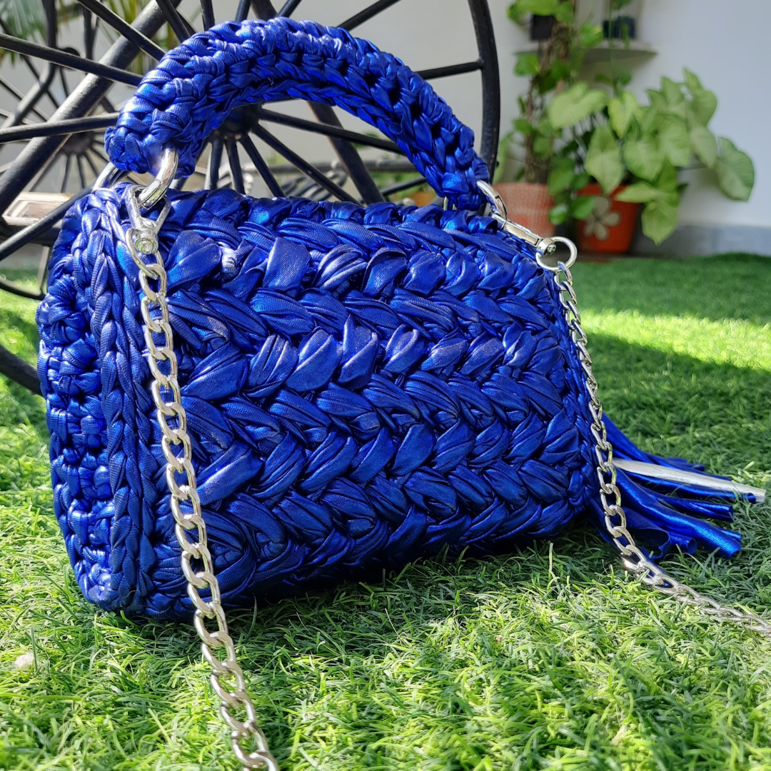 Shiroli Handmade Designer Metallic Royal Blue Crochet - Image 4