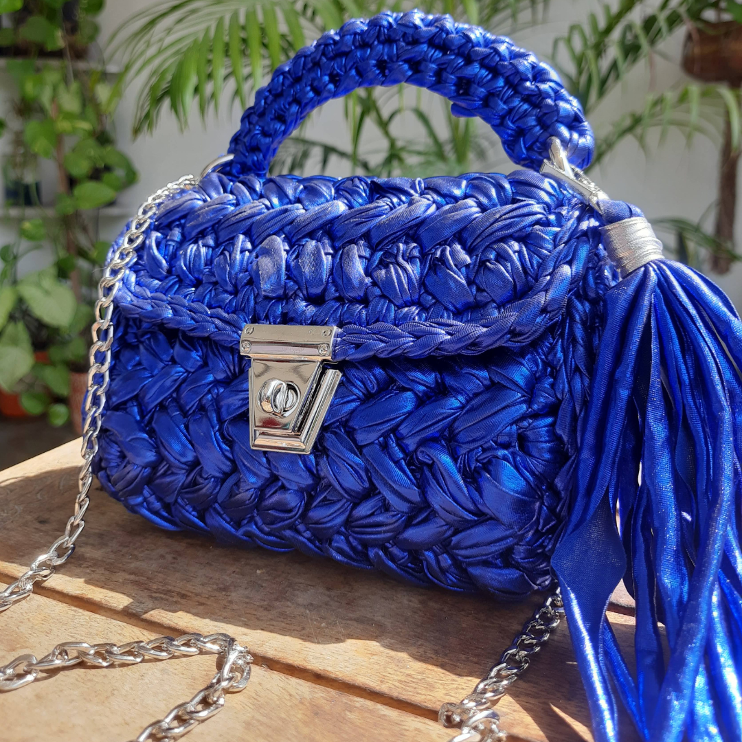 Shiroli Handmade Designer Metallic Royal Blue Crochet - Image 5