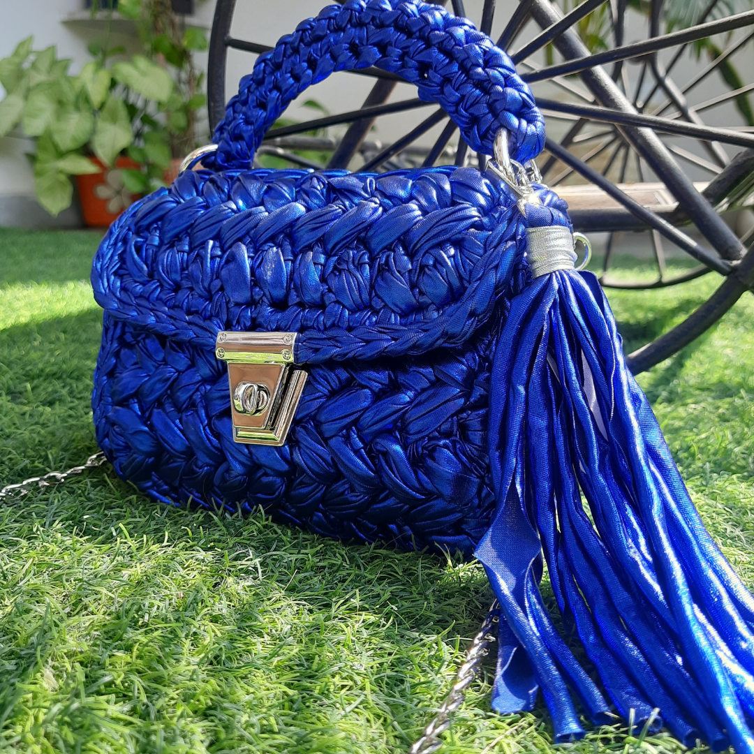 Shiroli Handmade Designer Metallic Royal Blue Crochet - Image 7