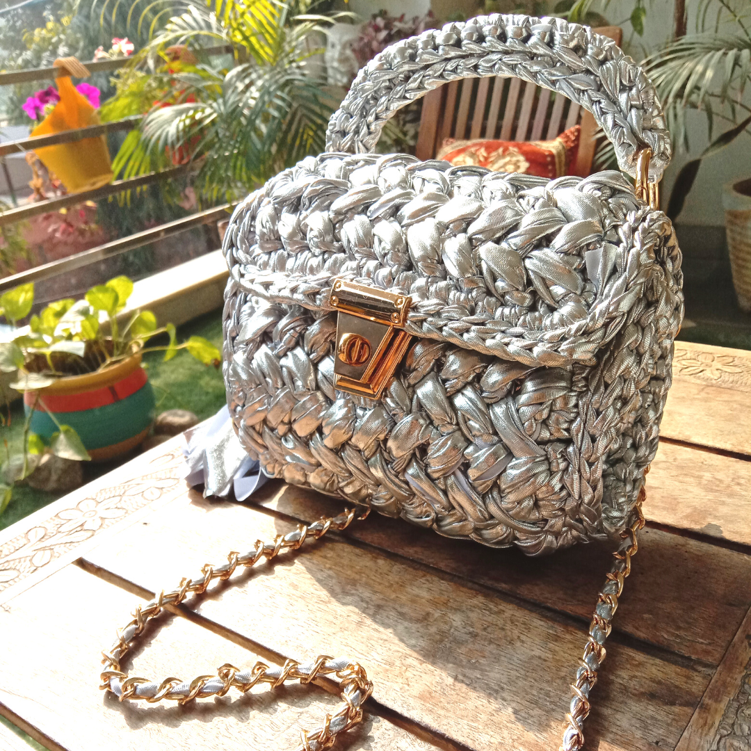 Shiroli Handmade Designer Metallic Silver Bag - Image 3