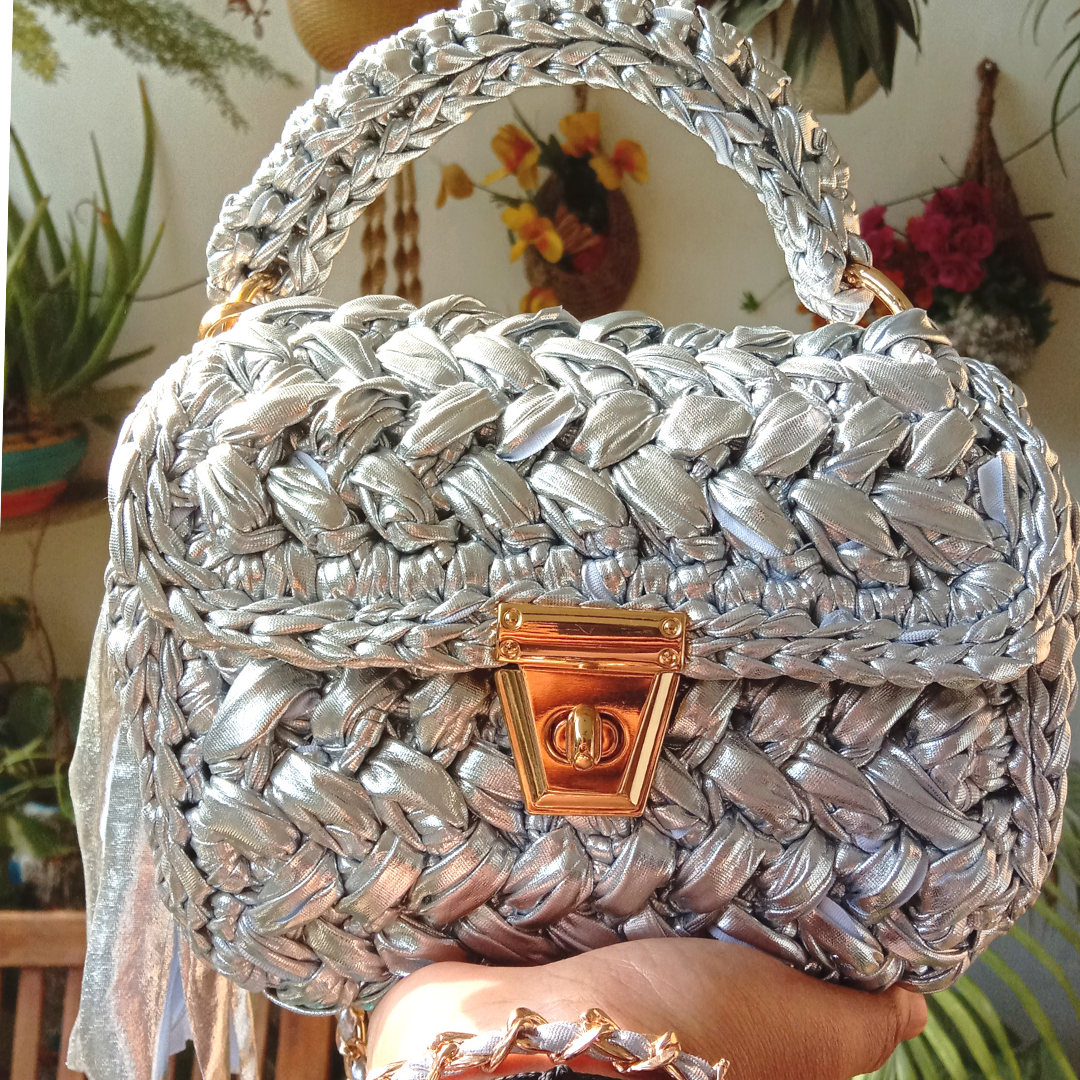 Shiroli Handmade Designer Metallic Silver Bag - Image 9