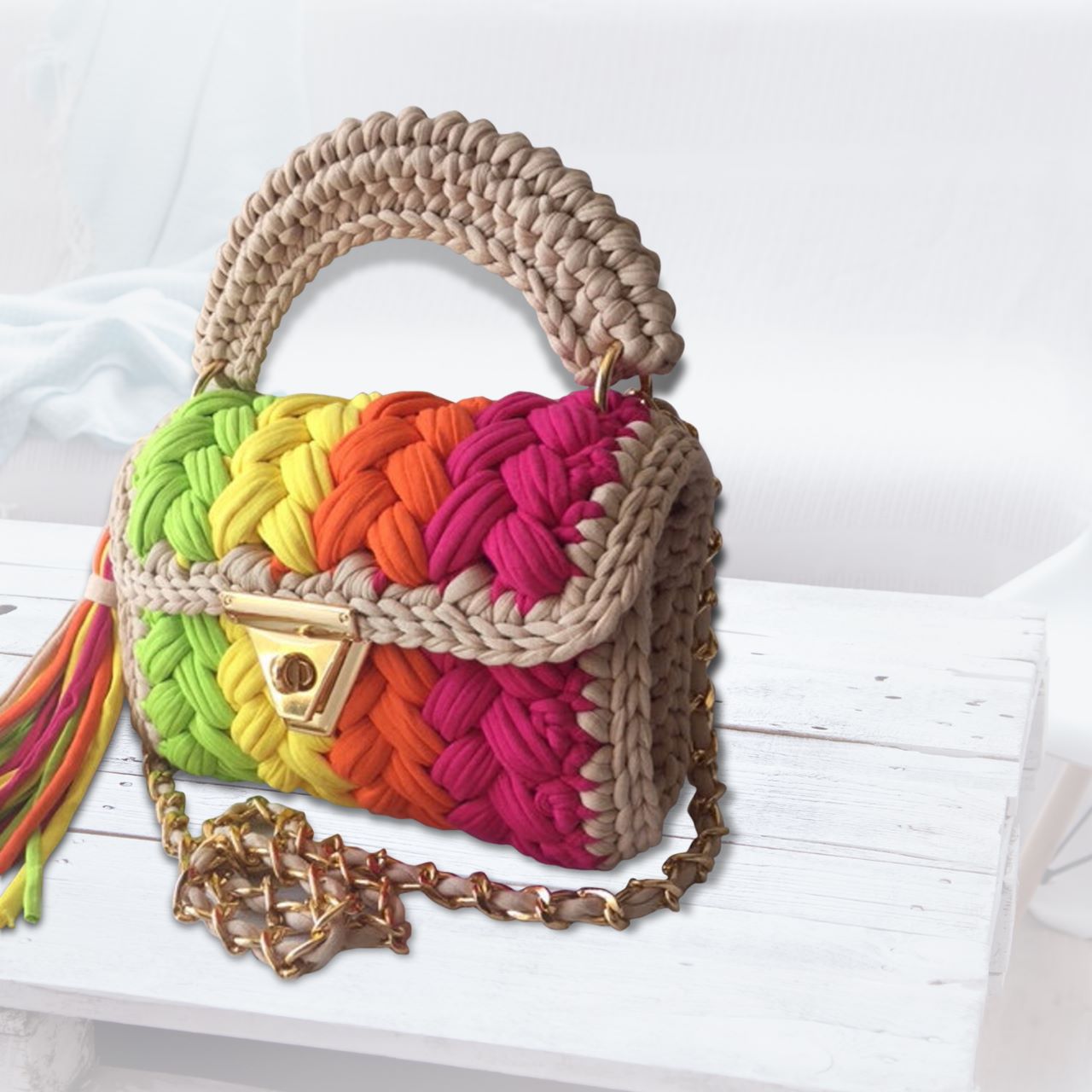 Shiroli Crochet Handmade Designer Beige-Glory Bag- Image 3