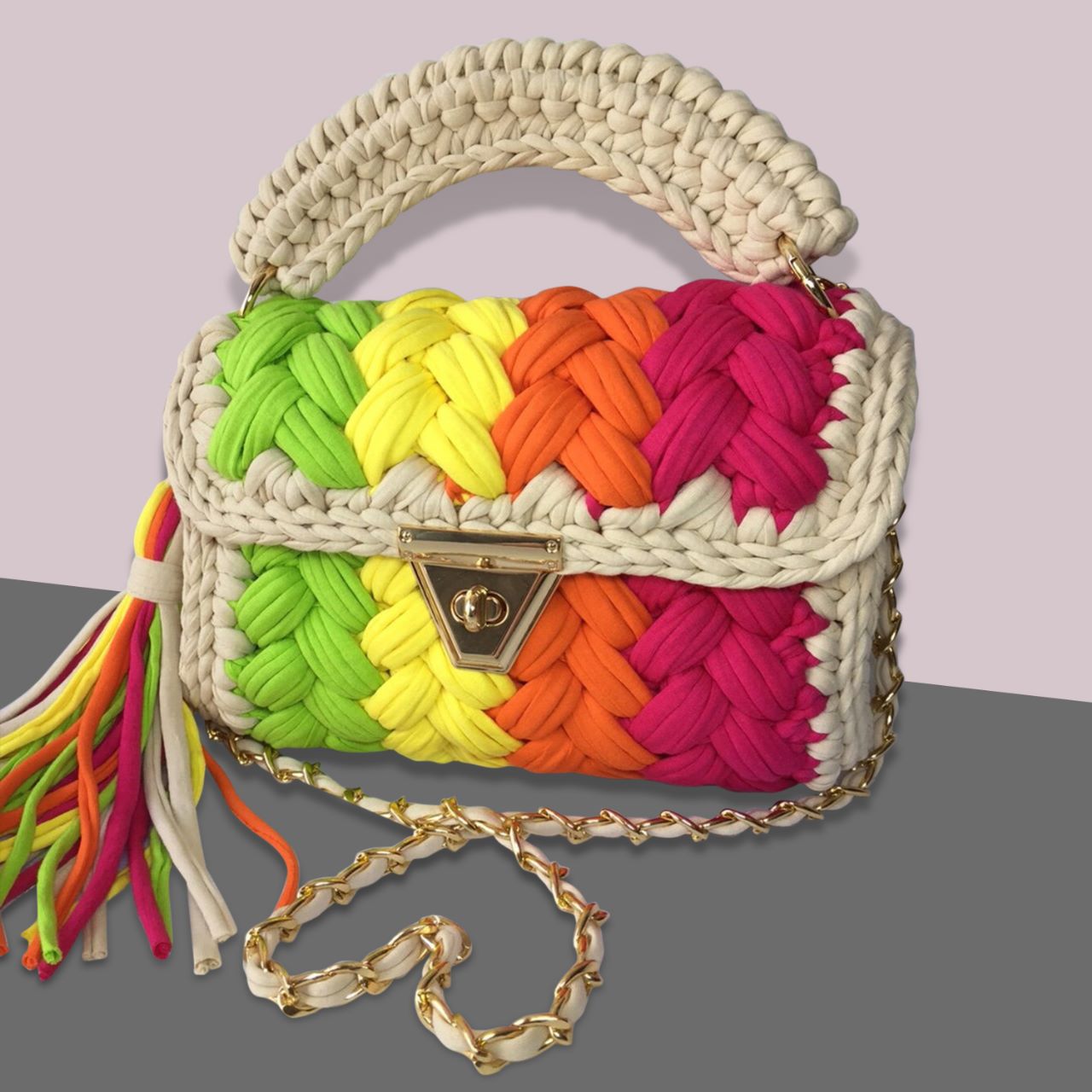 Shiroli Crochet Handmade Designer Beige-Glory Bag- Image 4