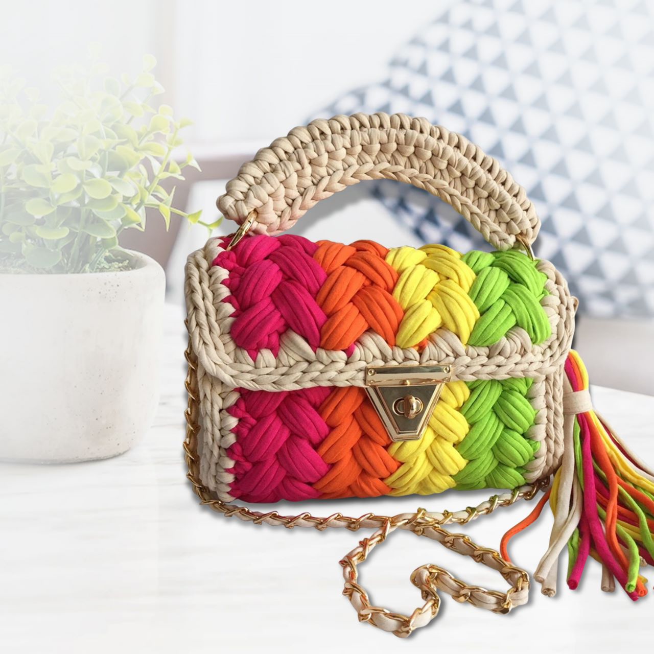 Shiroli Crochet Handmade Designer Beige-Glory Bag- Image 5