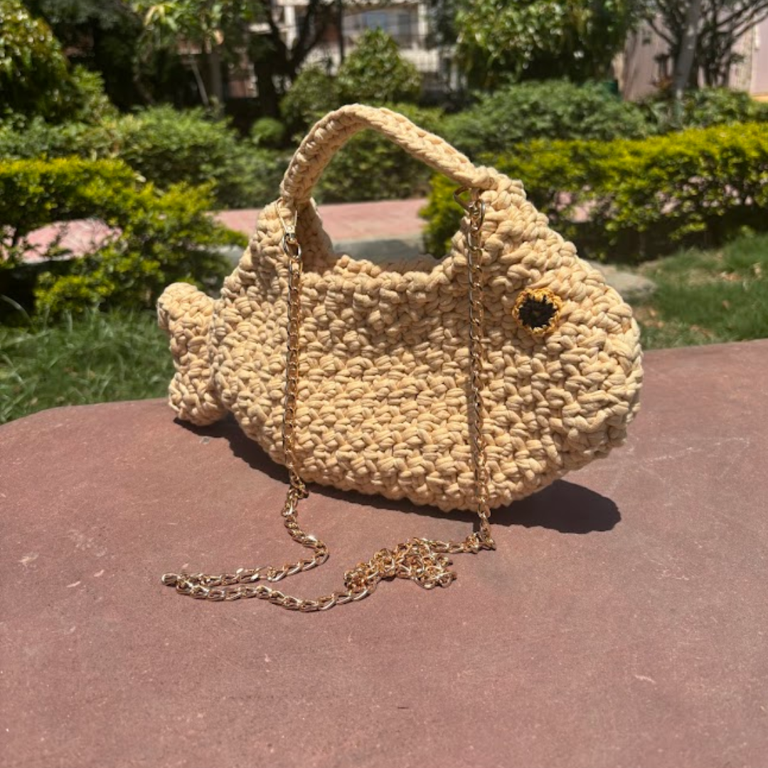 Shiroli Handmade Beige Ocean Whisper Fish Bag -  Image 2