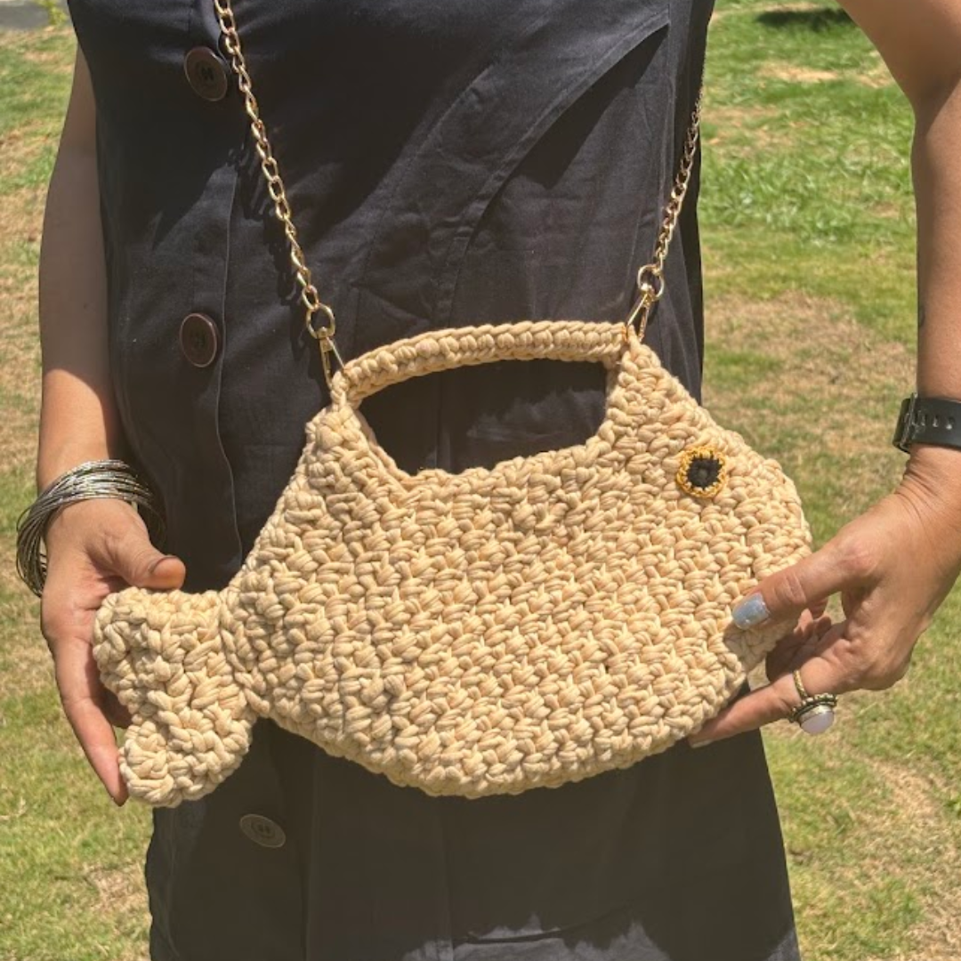 Shiroli Handmade Beige Ocean Whisper Fish Bag -  Image 3
