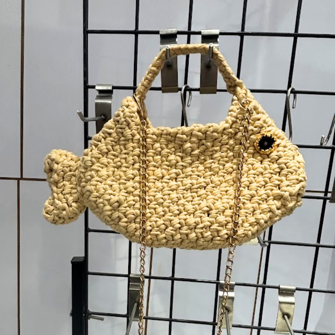Shiroli Handmade Beige Ocean Whisper Fish Bag -  Image 6