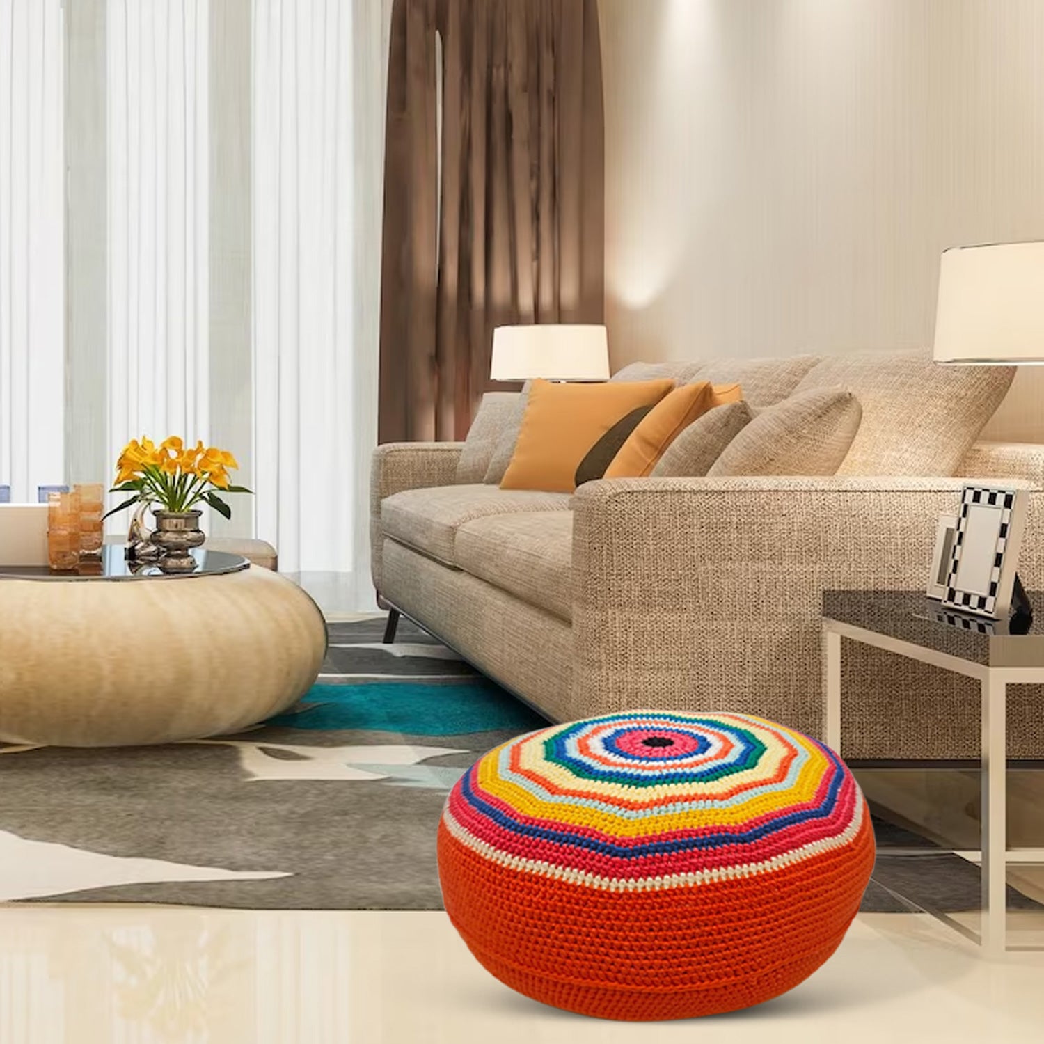 Shiroli Handmade Bright and Colorful Bohemian Pouf - Image 6