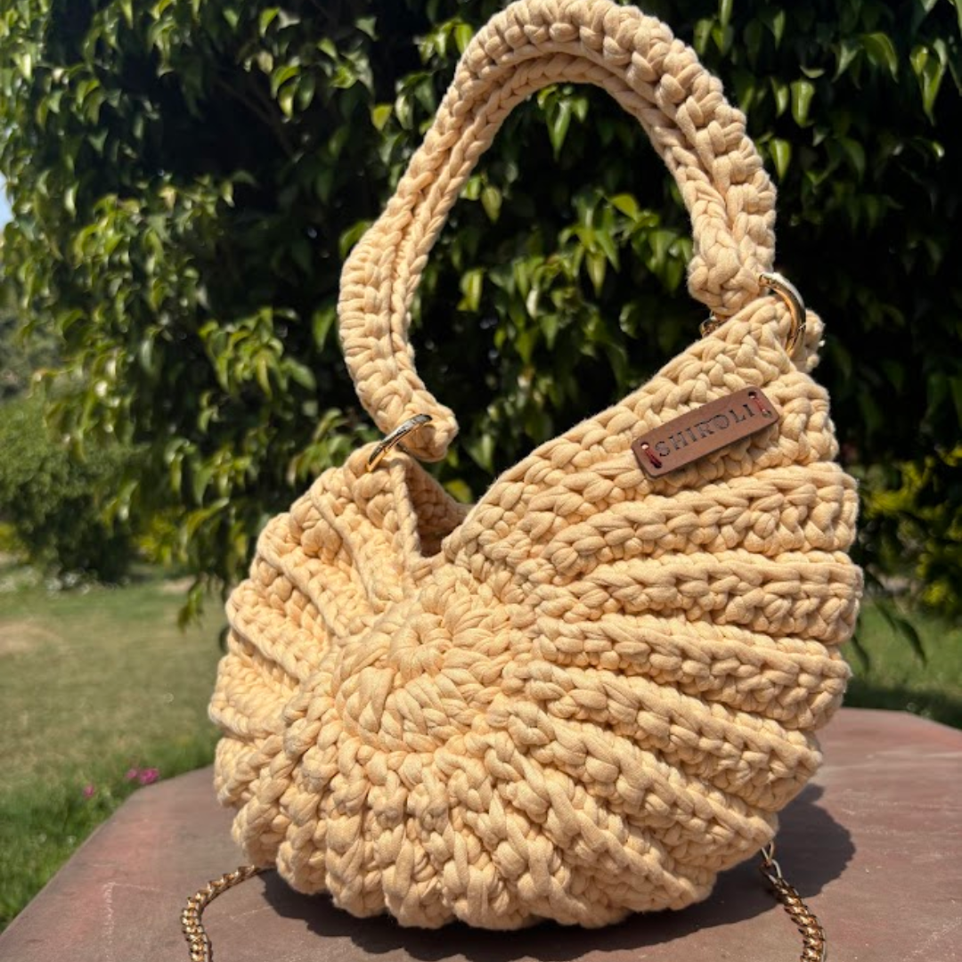Shiroli Handmade Designer Beige - Shell Crochet Sling Bag- Image4