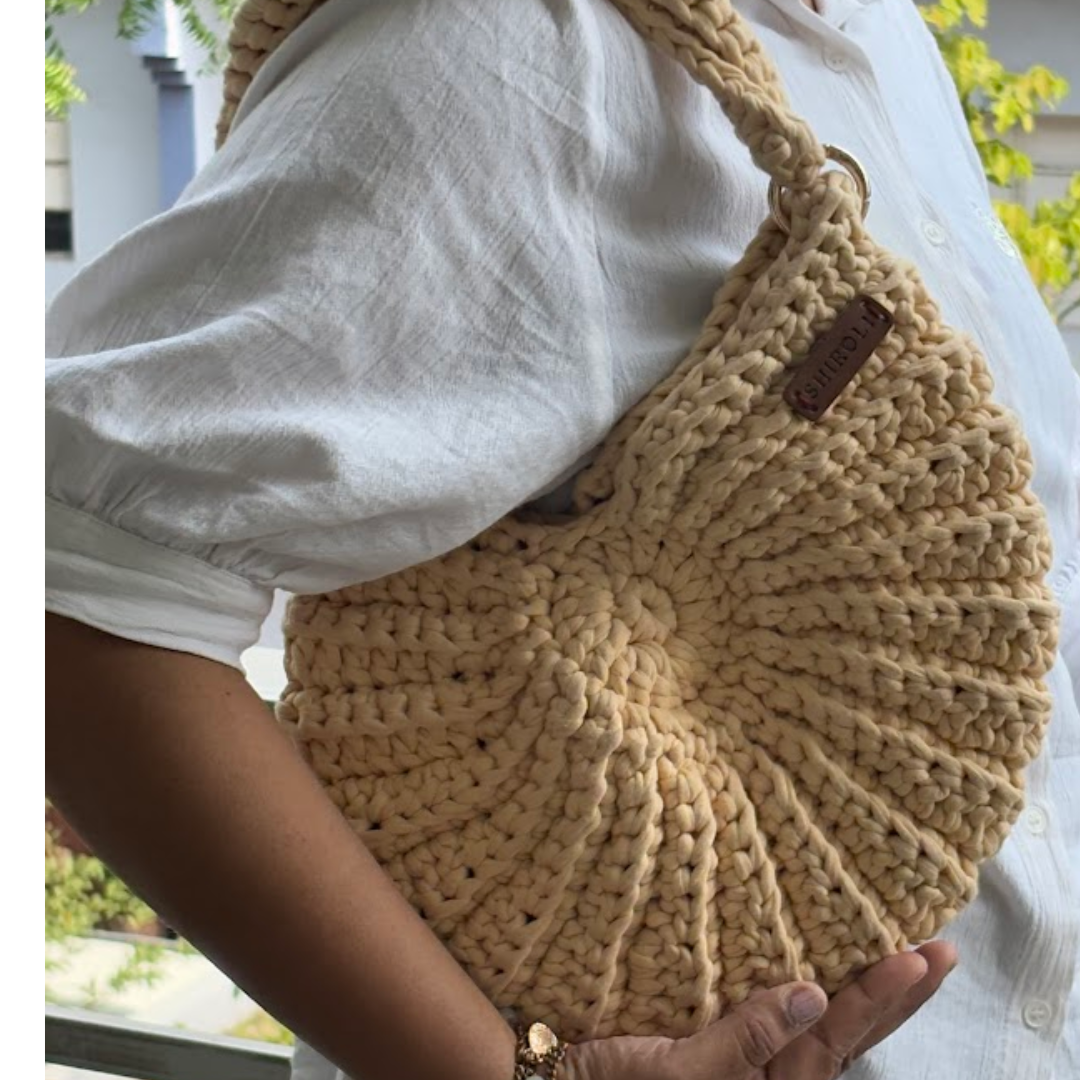 Shiroli Handmade Designer Beige - Shell Crochet Sling Bag- Image2