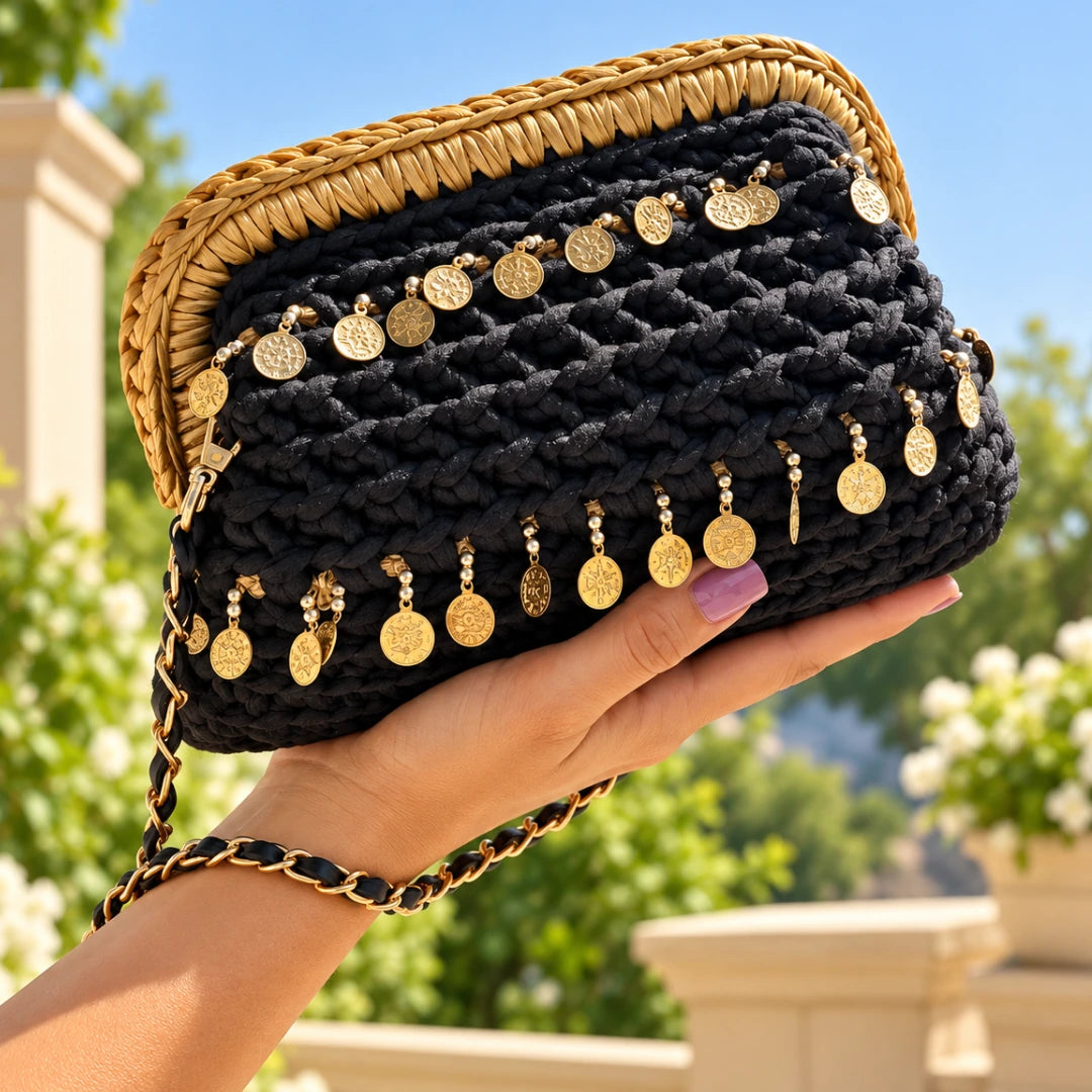Shiroli Handmade Designer Black - Noor Coin Clutch Crochet Bag - Image 3