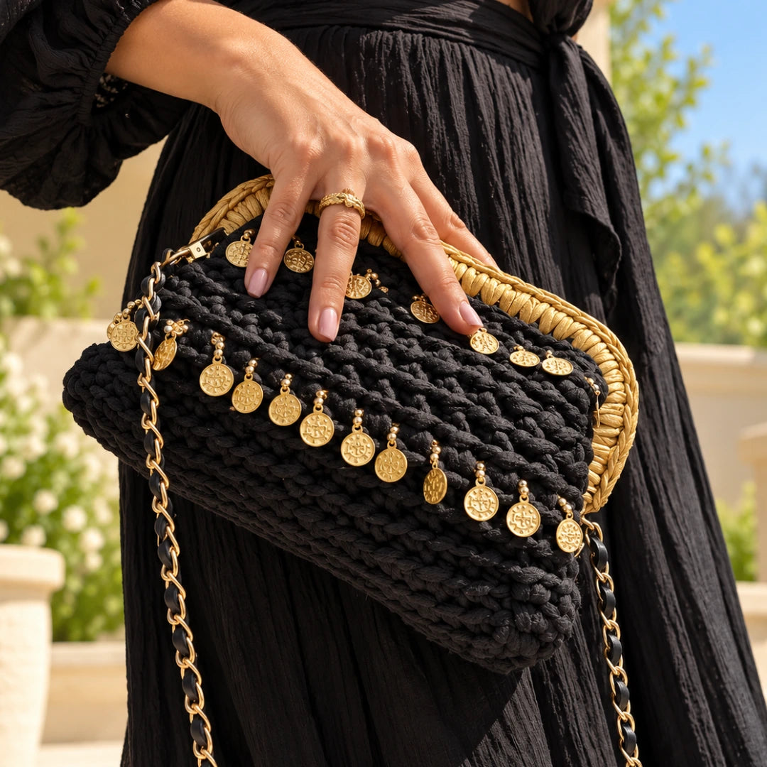 Shiroli Handmade Designer Black - Noor Coin Clutch Crochet Bag - Image 4