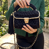 Shiroli Handmade Designer Black Opulence Crochet Bag- Image 5