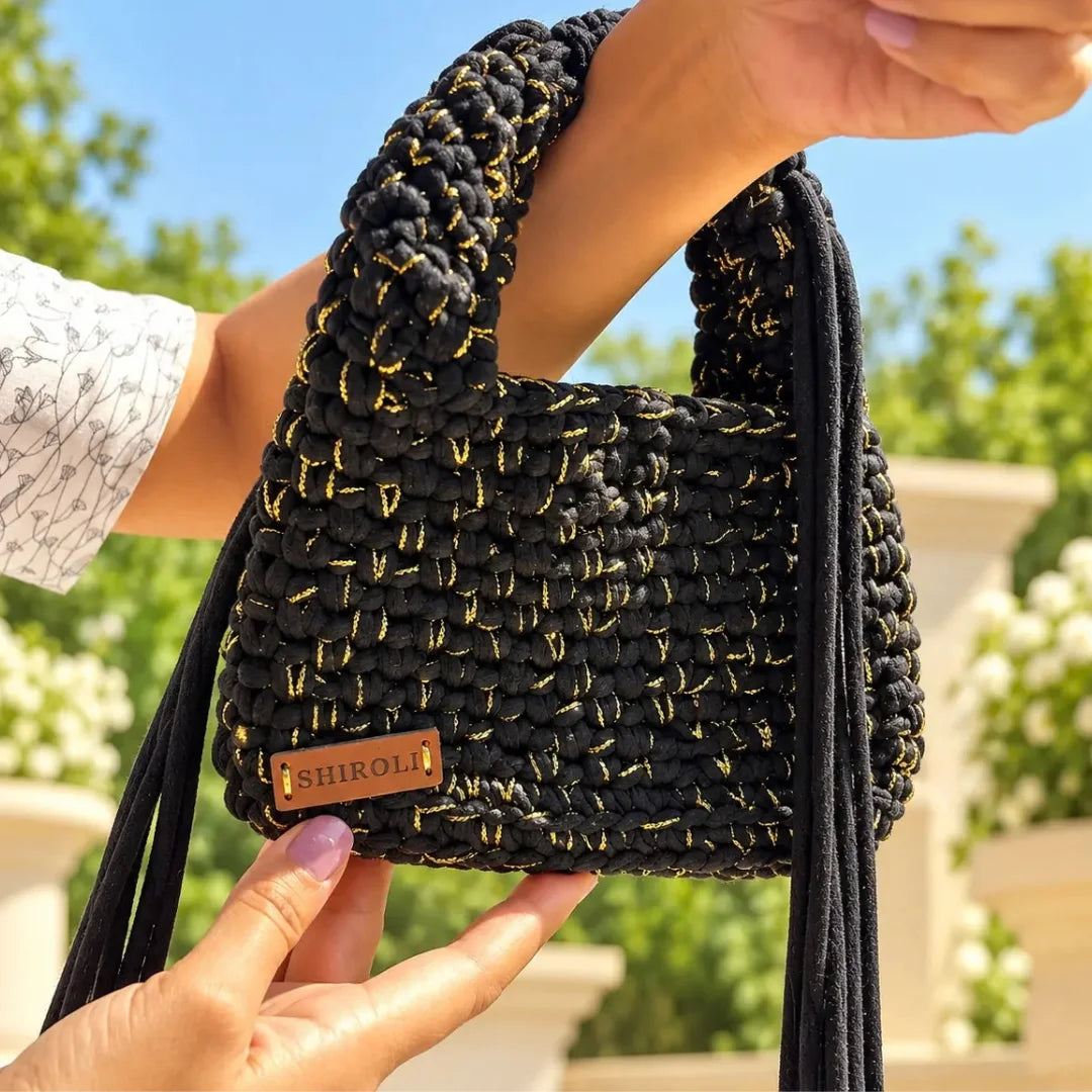 Shiroli Handmade Designer Black n Golden - Flexi Loop Crochet Bag- Image 2
