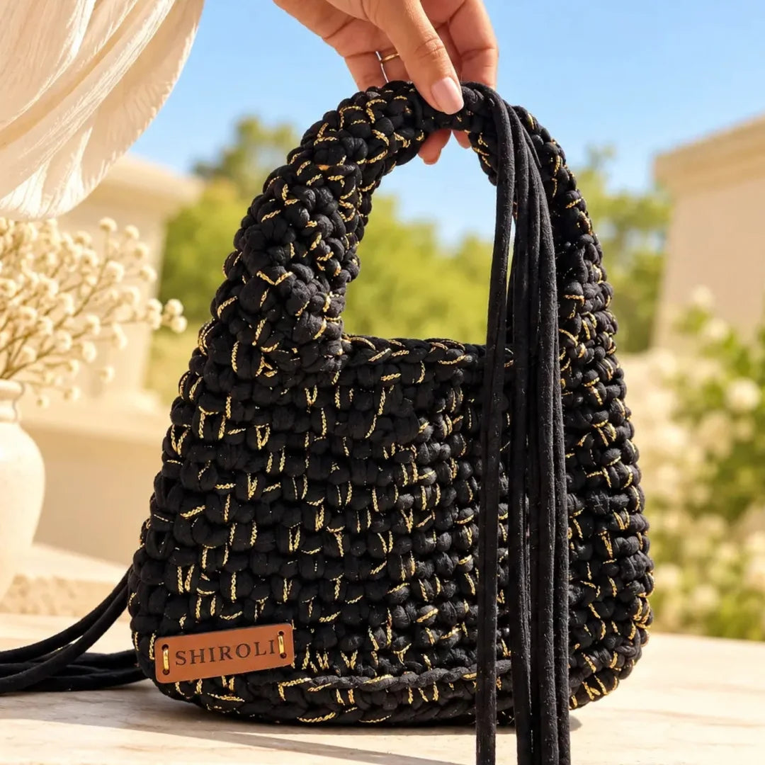 Shiroli Handmade Designer Black n Golden - Flexi Loop Crochet Bag- Image 3