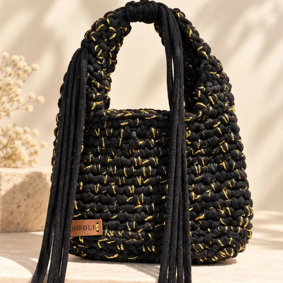 Shiroli Handmade Designer Black n Golden - Flexi Loop Crochet Bag- Image 4