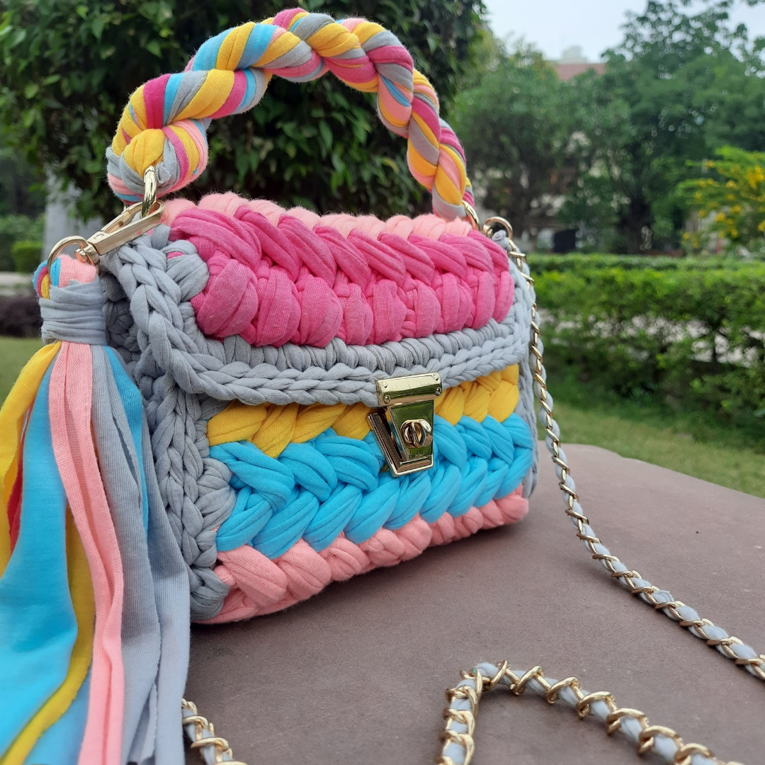 Shiroli Handmade Designer Color-Pop Crochet HandBag - Image 1