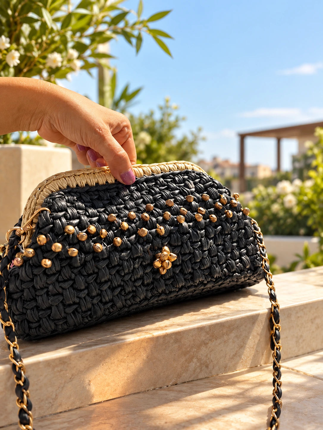 Shiroli Handmade Designer Metallic Black - Noor Ghungroo Clutch Bag
