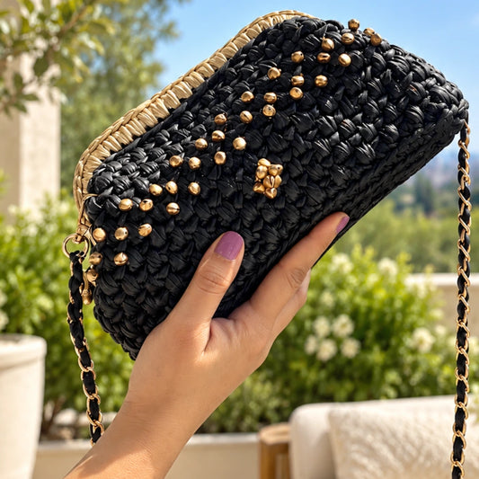 Shiroli Handmade Designer Metallic Black - Noor Ghungroo Clutch Bag