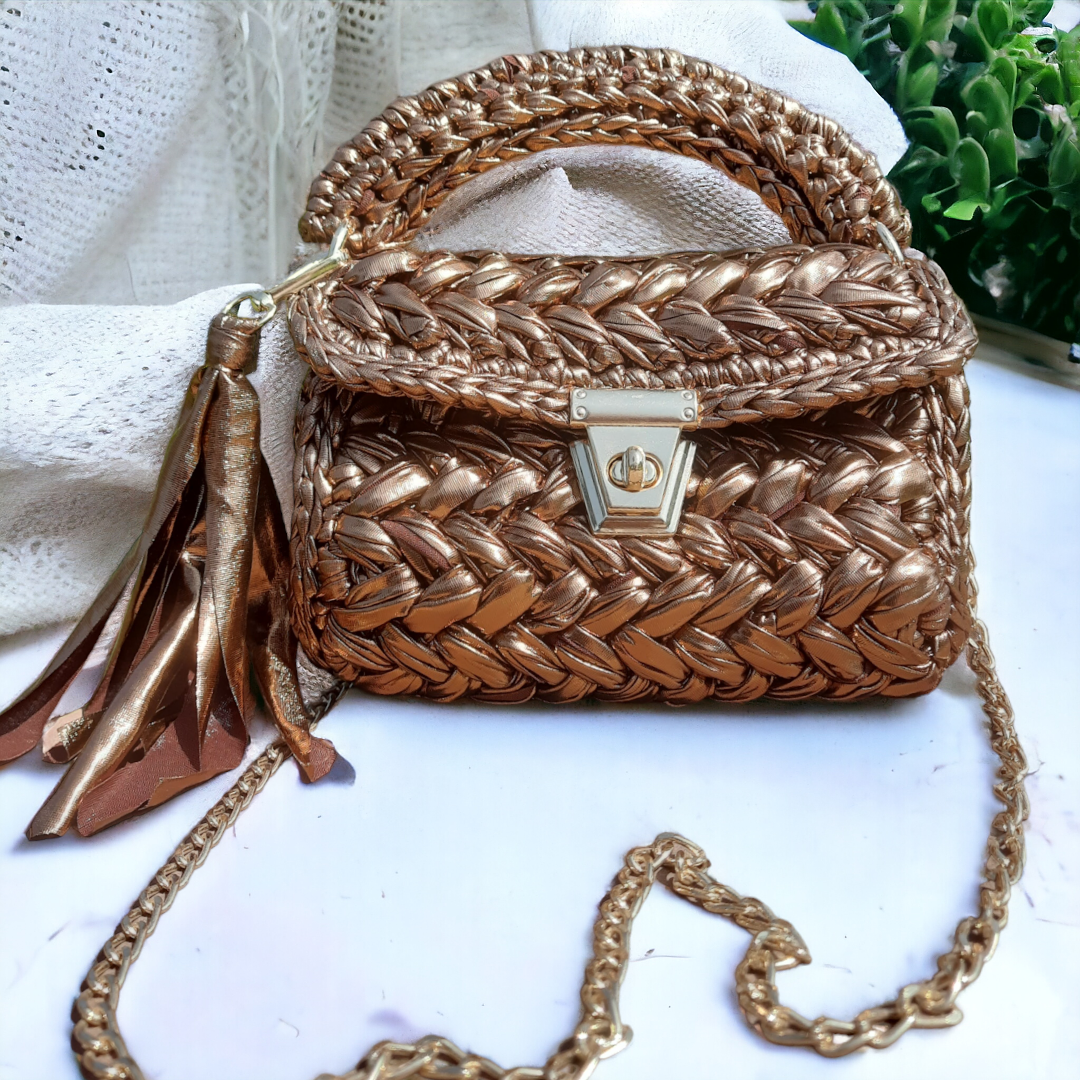 Shiroli Handmade Designer Metallic Copper Crochet Bag- Image 1