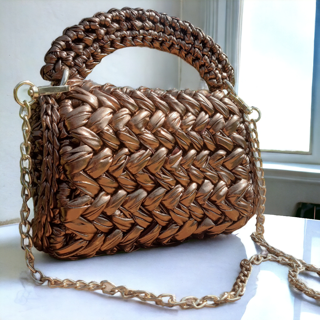Shiroli Handmade Designer Metallic Copper Crochet Bag- Image 2