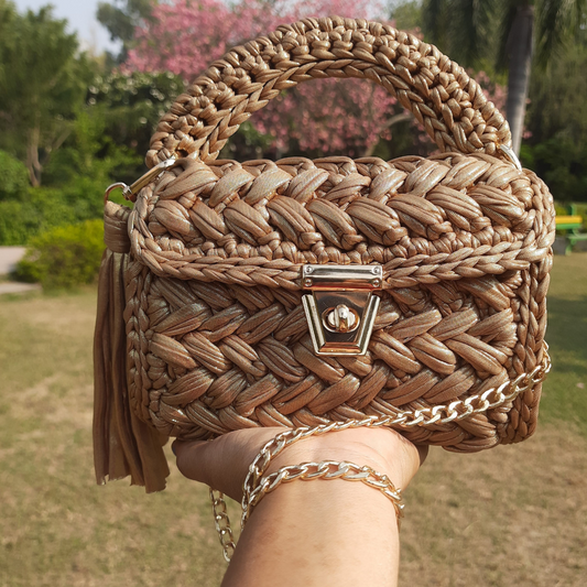 Shiroli Handmade Designer Metallic Mud Gold Bag- Image 1