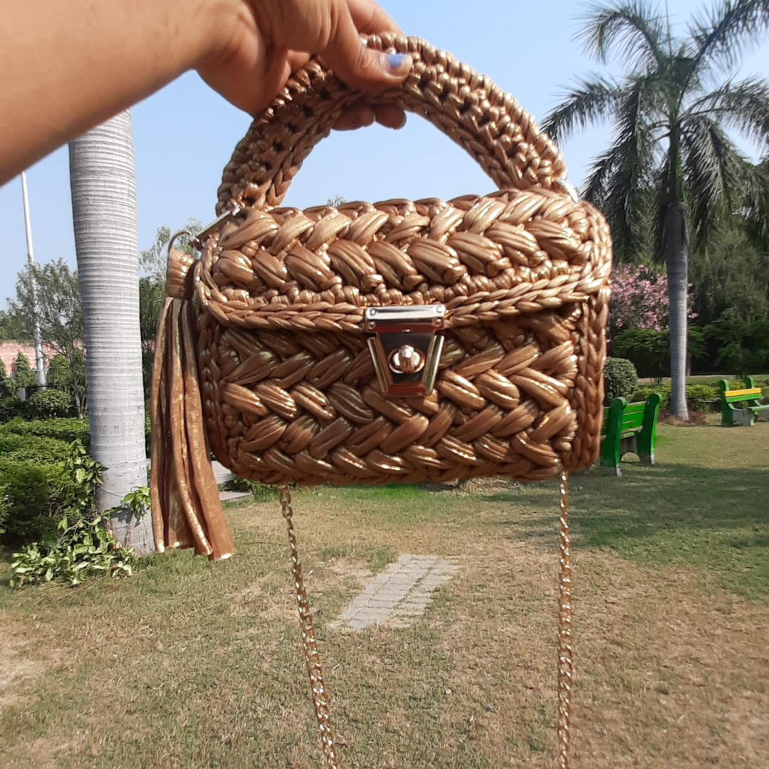Shiroli Handmade Designer Metallic Mud Gold Bag- Image 2