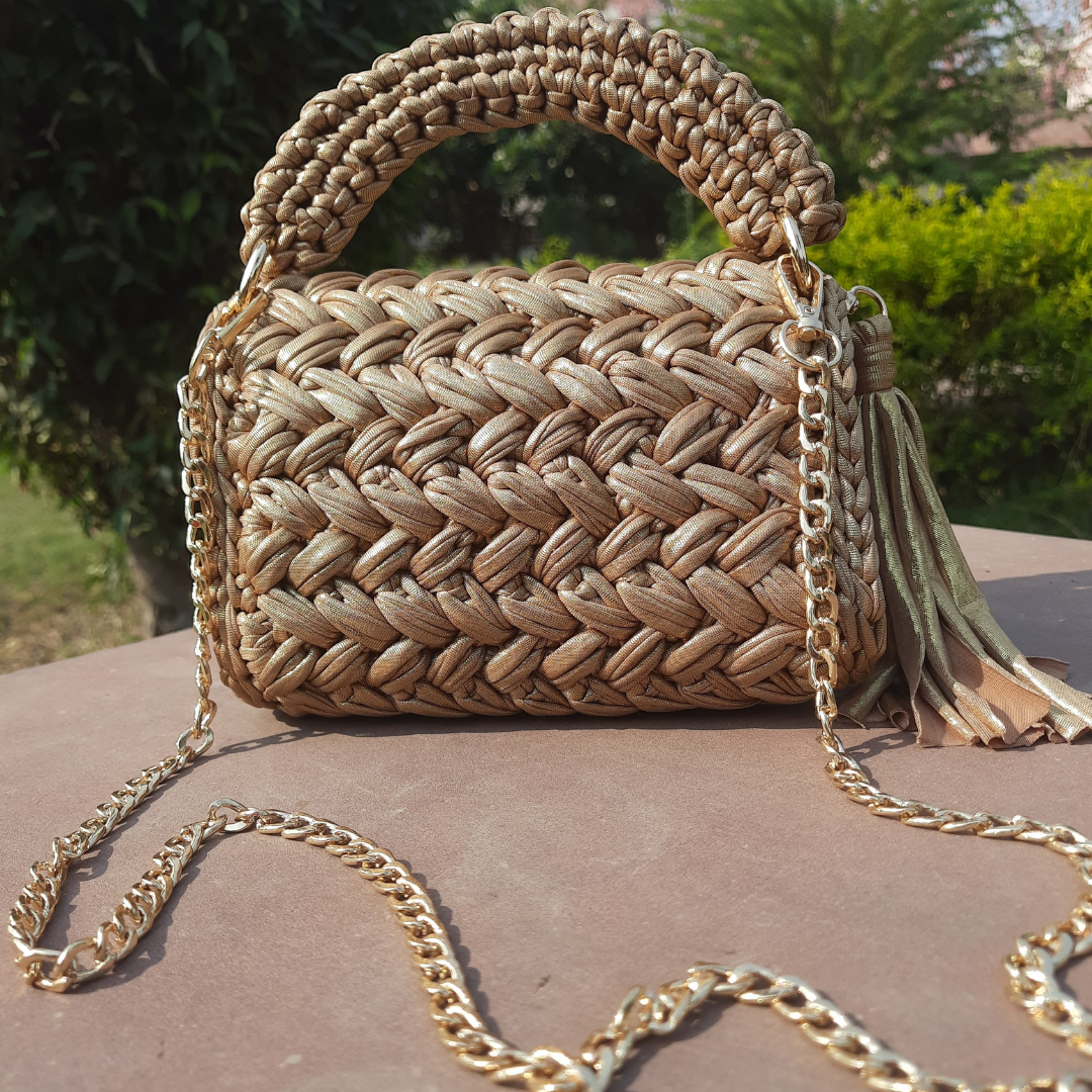 Shiroli Handmade Designer Metallic Mud Gold Bag- Image 3