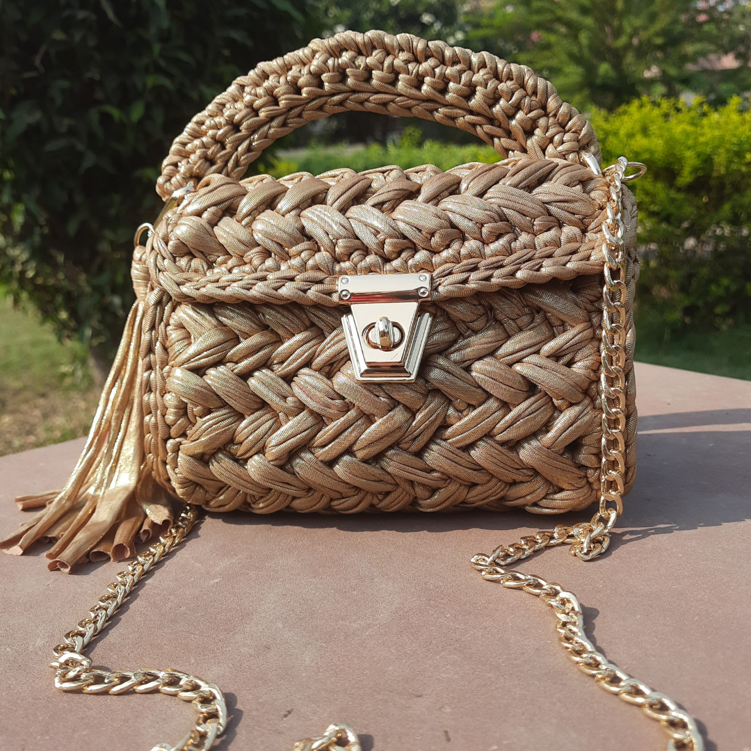 Shiroli Handmade Designer Metallic Mud Gold Bag- Image 4