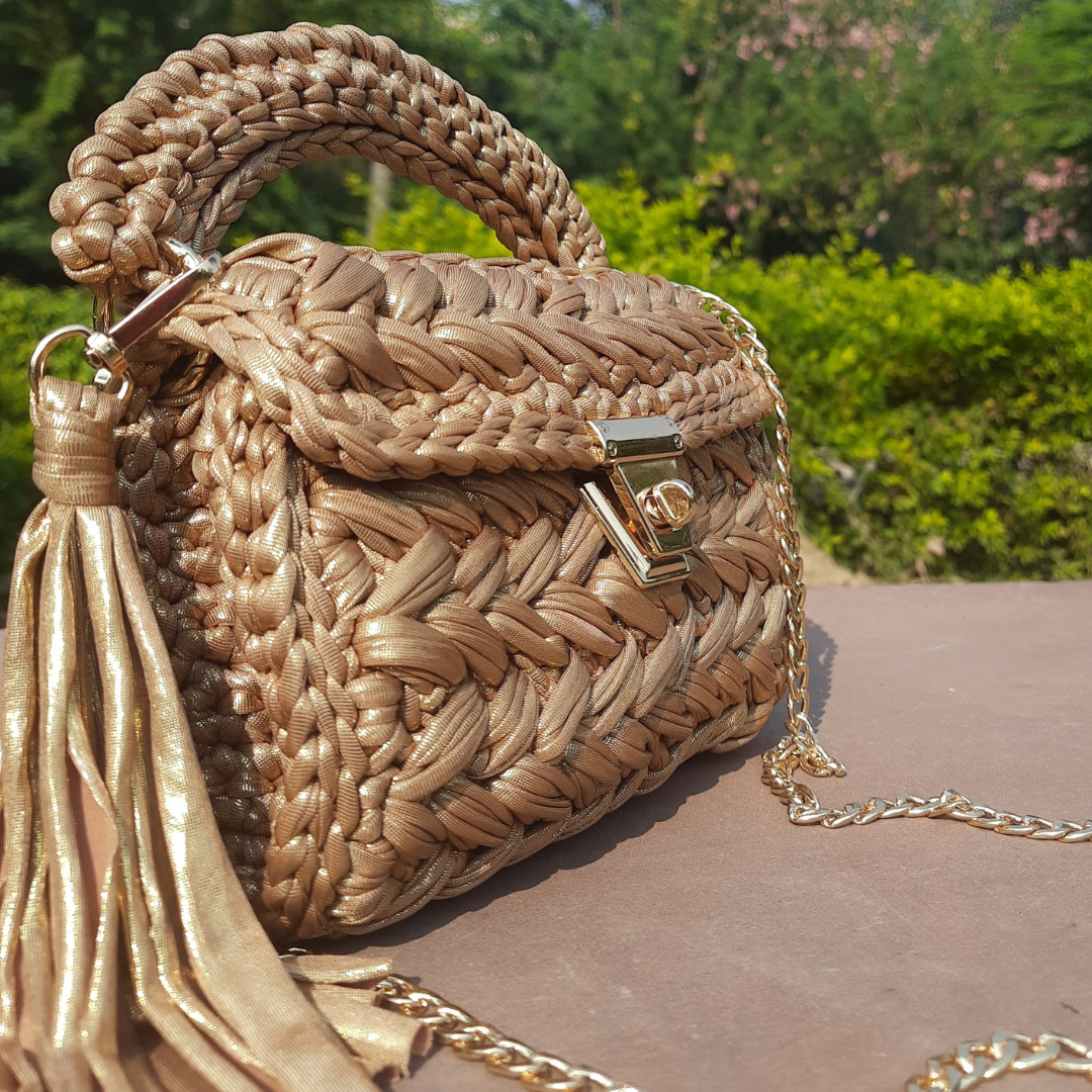 Shiroli Handmade Designer Metallic Mud Gold Bag- Image 5