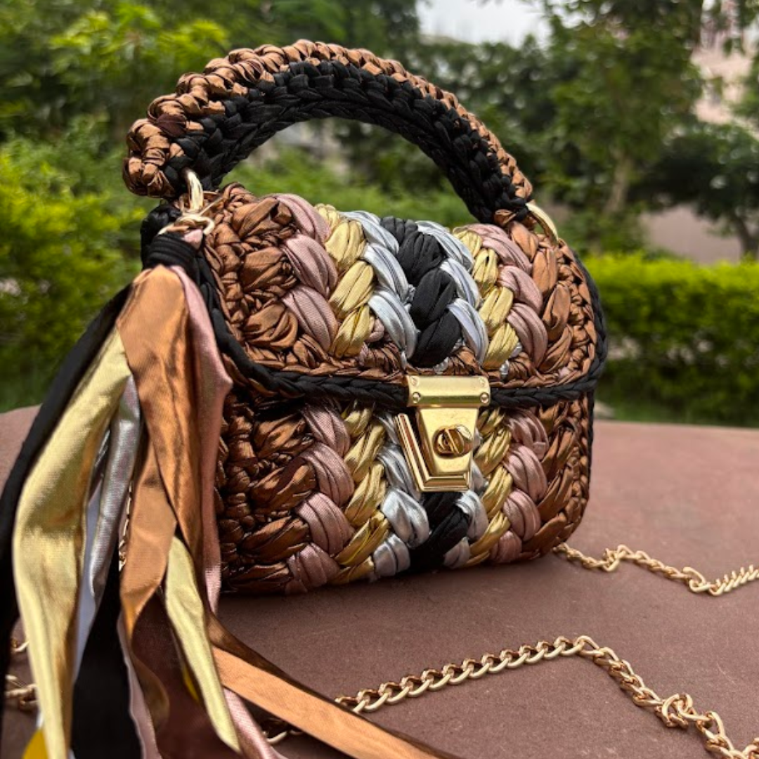 Shiroli Handmade Designer Metallic Muse Crochet Bag - Image 2