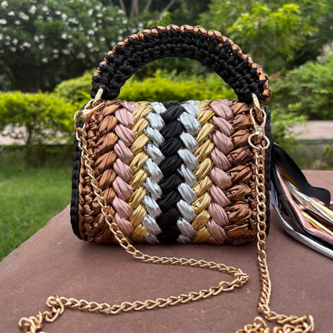 Shiroli Handmade Designer Metallic Muse Crochet Bag - Image 4