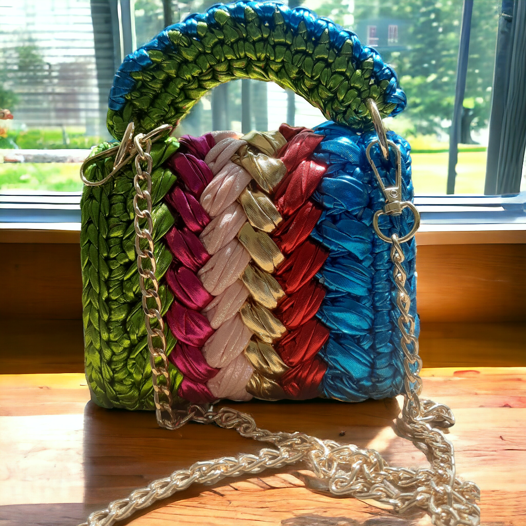 Shiroli Handmade Designer Metallic Particolored Mini Crochet Bag - Image 2