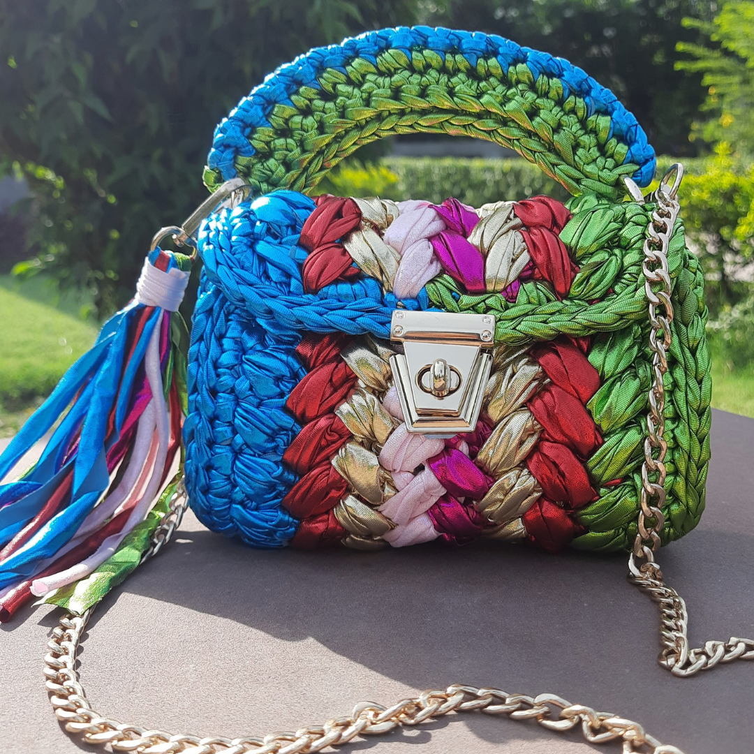 Shiroli Handmade Designer Metallic Particolored Bag- Image 9