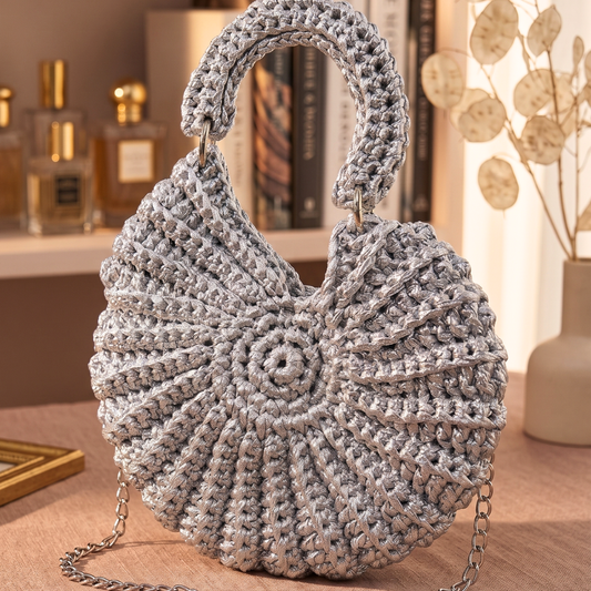 Shiroli Handmade Designer Metallic Silver - Shell crochet Bag - Image 1