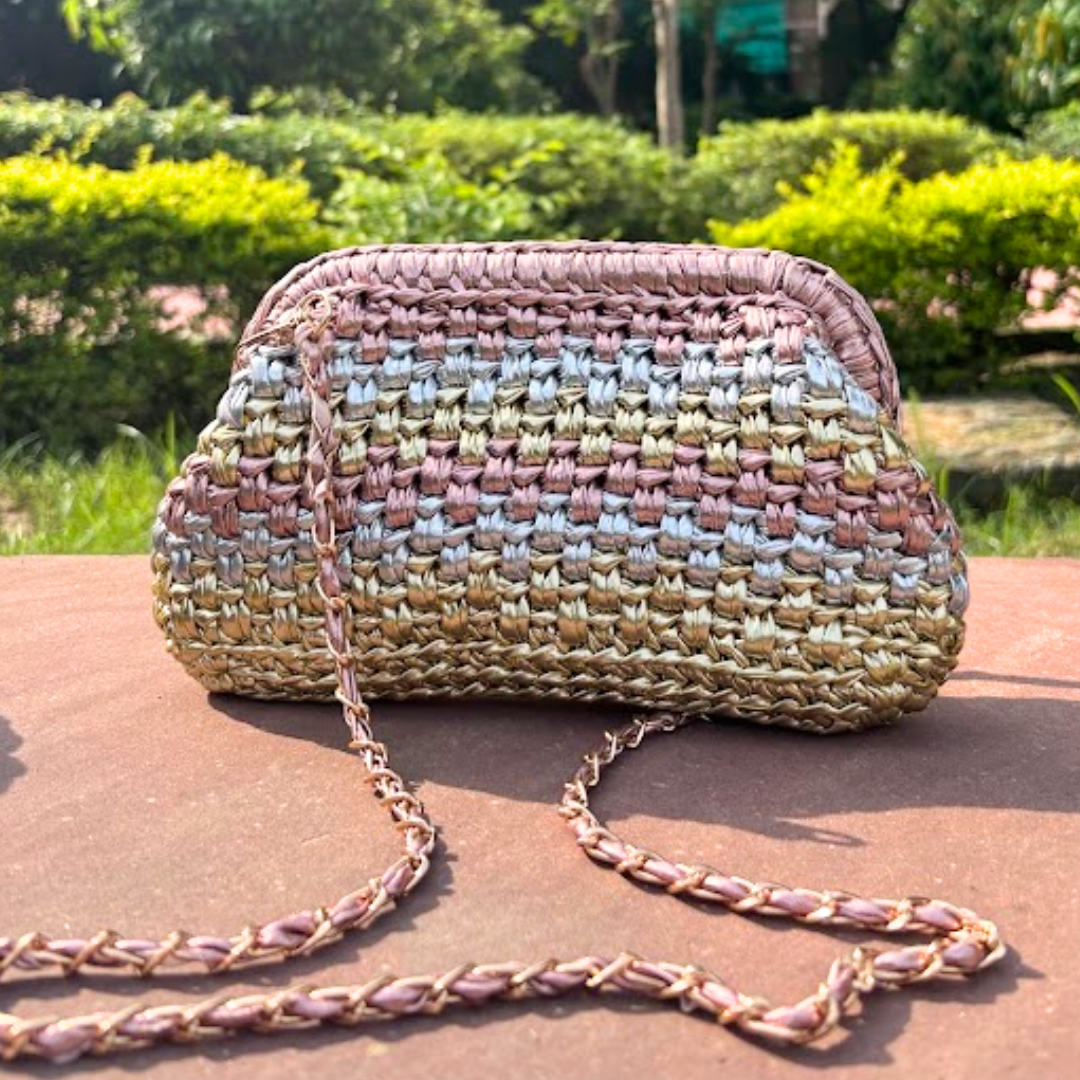 Shiroli Handmade Designer Metallic Trinity - Clutch Crochet Bag - Image 2