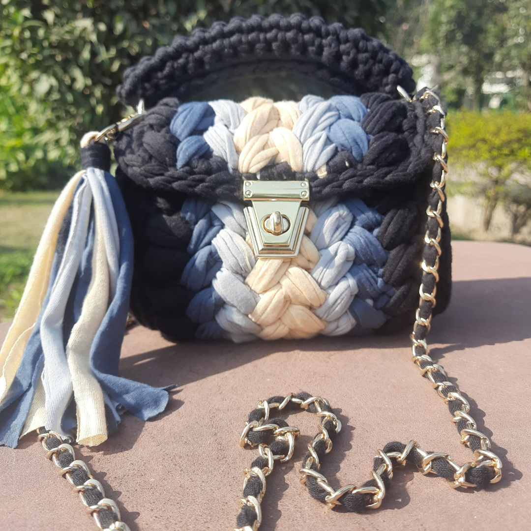 Shiroli Handmade Designer Neutral-Tones  Crochet Bag  - Image 5