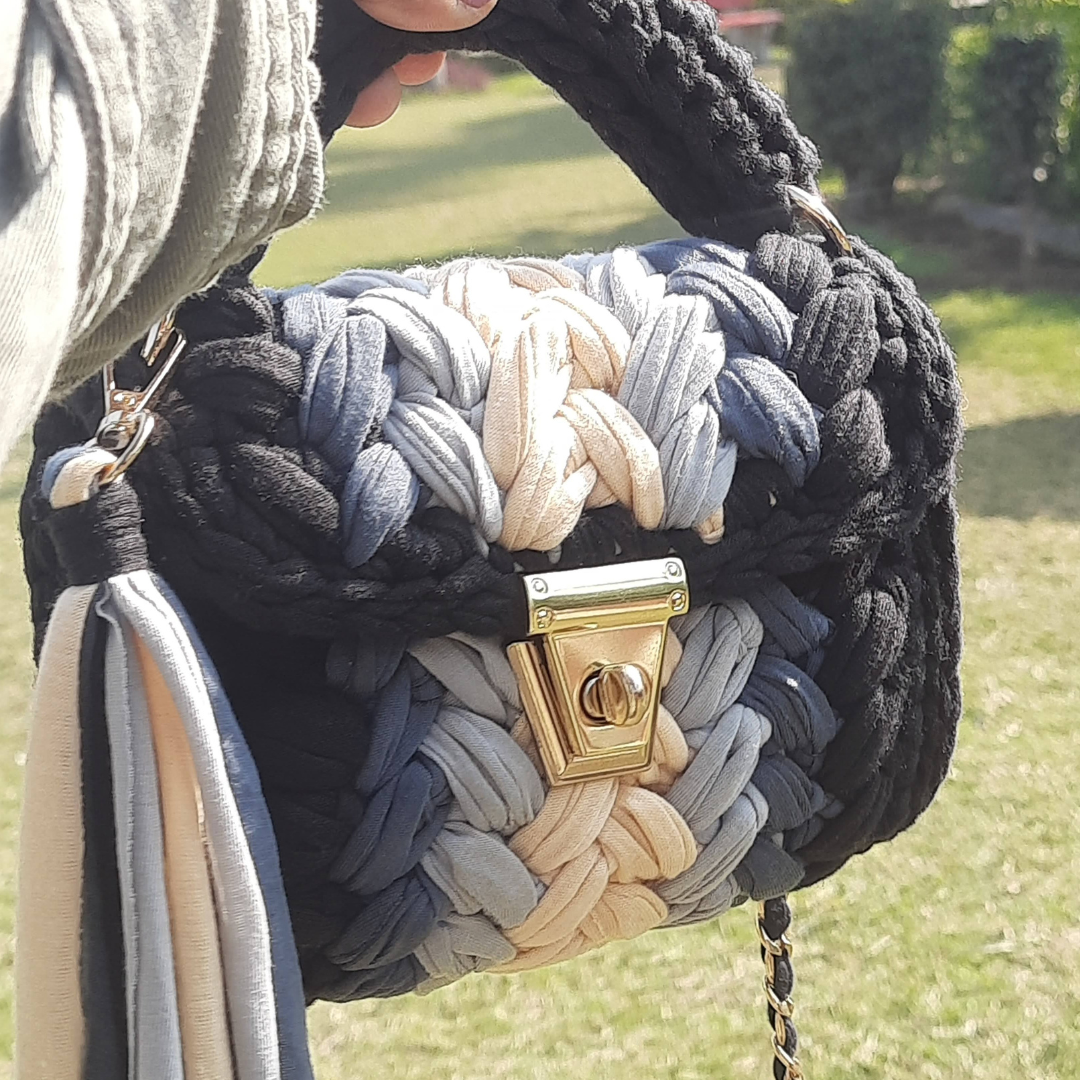 Shiroli Handmade Designer Neutral-Tones  Crochet Bag  - Image 6